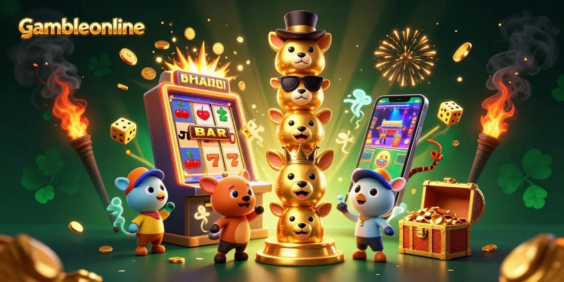 Enjoy thrilling action at gambleonline with a vibrant 3D cartoon casino scene full of excitement.