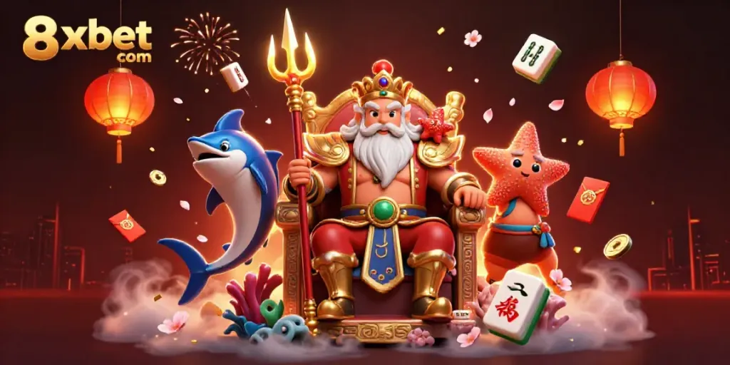 Experience vibrant gaming moments with 8xbet com as Neptune and mystical elements fill the scene.