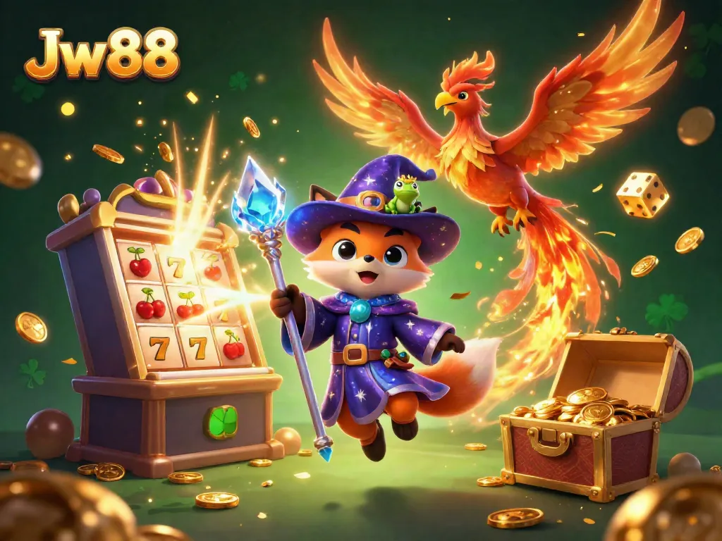 Experience the thrill of Jw 88 with a magical casino-themed 3D illustration featuring exciting game elements.