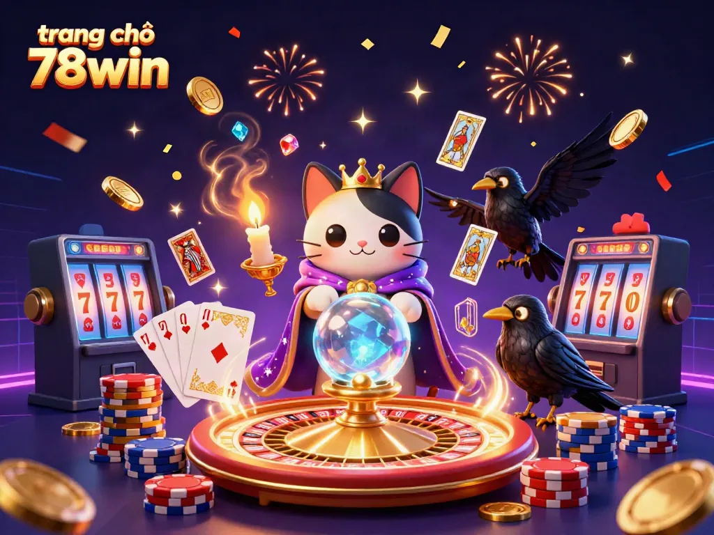 Experience magic at trang chủ 78win as a mystical cat and raven unveil their fortune with a dazzling casino backdrop.