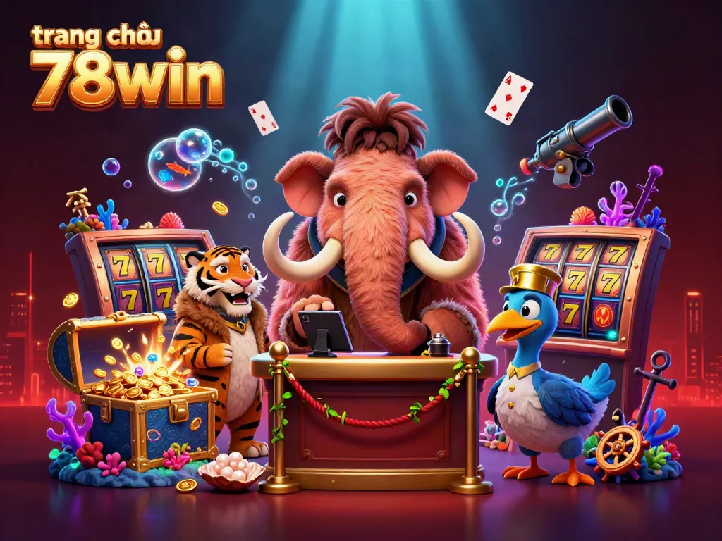 Exciting scene showcasing trang chủ 78win with dynamic characters and slot gaming elements bursting with energy.