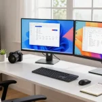 WPS Download prompt on modern workspace setup with software interfaces.